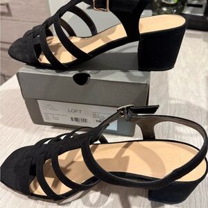 LOFT Black Strappy Block Heel Sandals, size 10